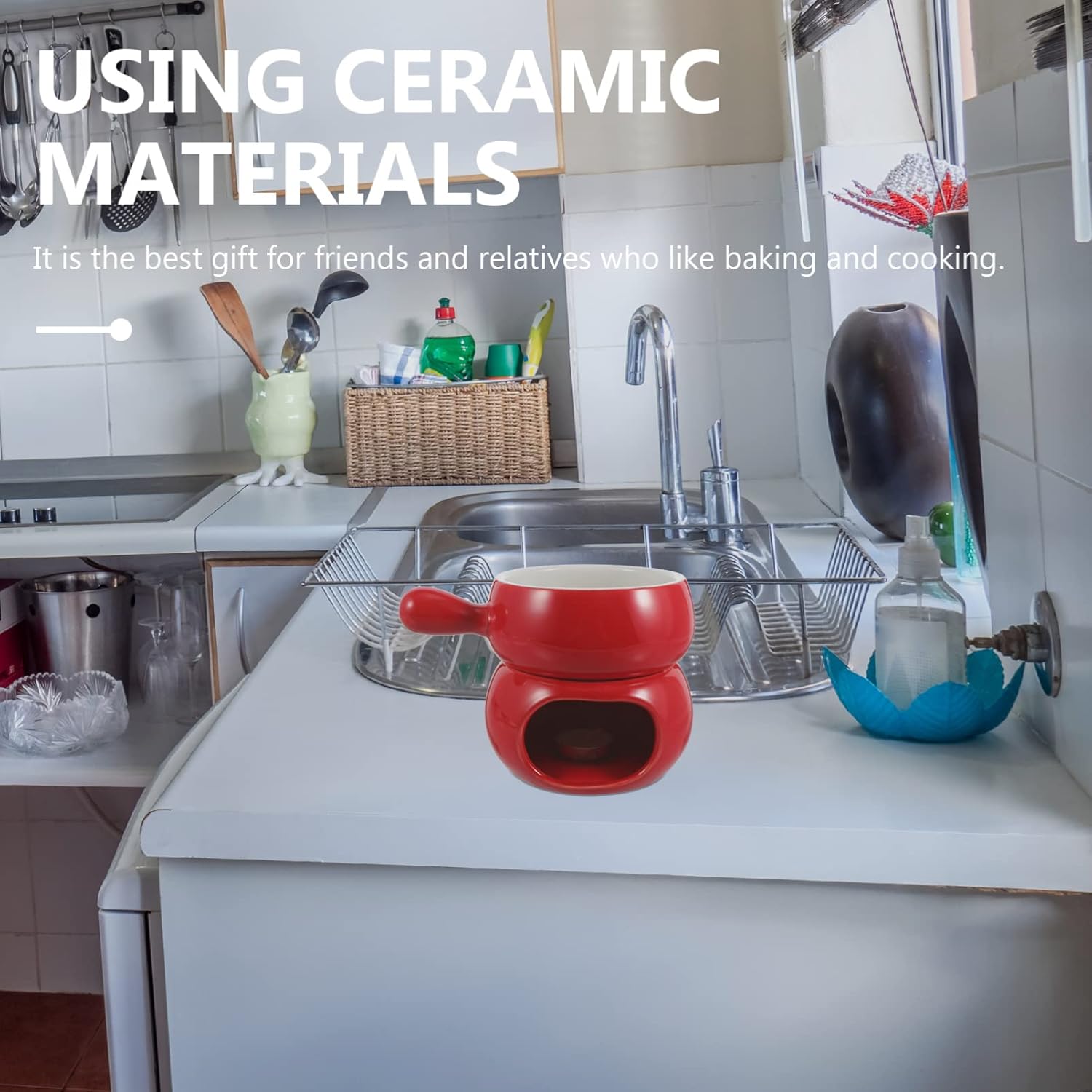 Hemoton 1set Ceramic Cheese Melting Pot Forks Fondue for Chocolate Cheese and Snacks for Parties and Family Gatherings Base Design