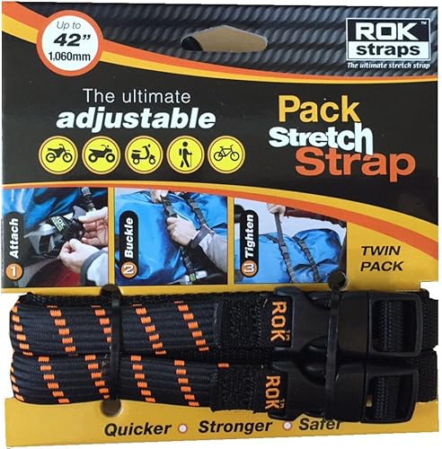 Pack de correas elásticas ajustables de ROK de 12 - 42 pulgadas de color negro/naranja, Negro/Anaranjado