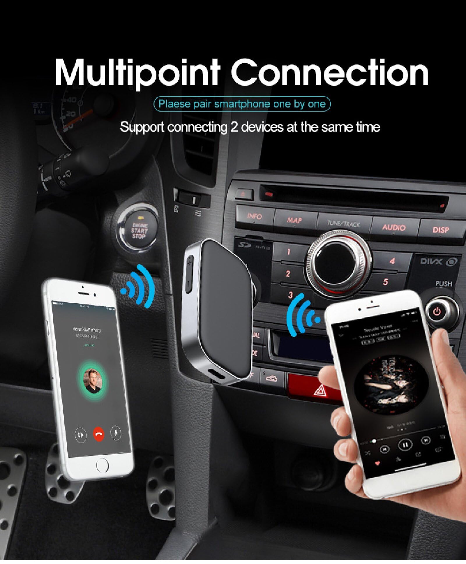 Bluetooth 5.0 Empfänger mit 3,5 mm AUX Auto-Bluetooth-Adapter, Sound-Adapter für Auto-Stereo-Stereo-Headset-Lautsprecher, Freisprechen, Geräuschunterdrückung