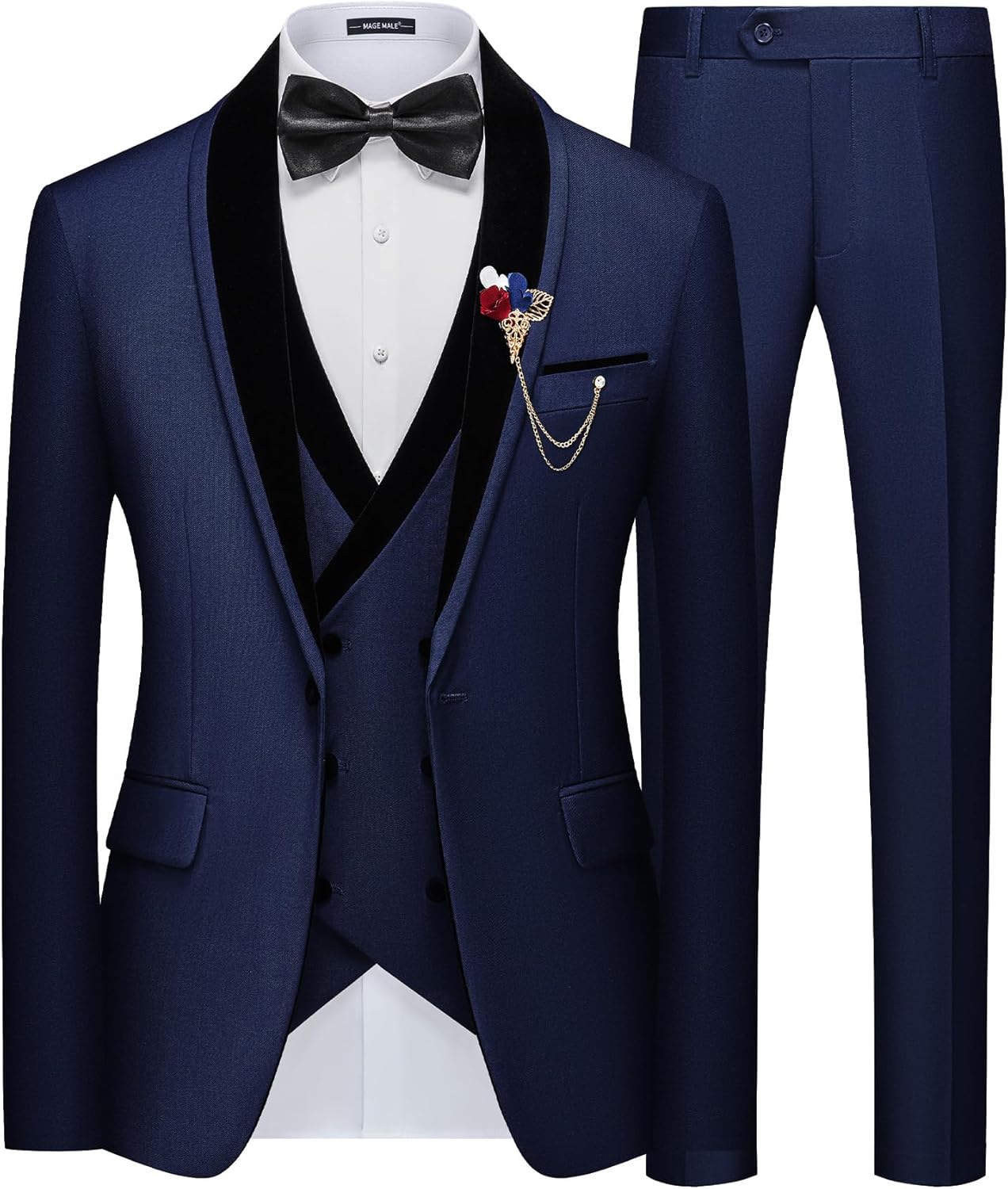MAGE MALE Men's 3 Piece Suit One Button Slim Fit Formal Wedding Prom Tuxedo Suits Party Dinner Blazer Vest Pants Set