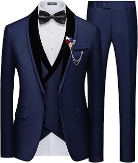 Men's 3 Piece Suit One Button Slim Fit Formal Wedding Prom Tuxedo Suits Party Dinner Blazer Vest Pants Set