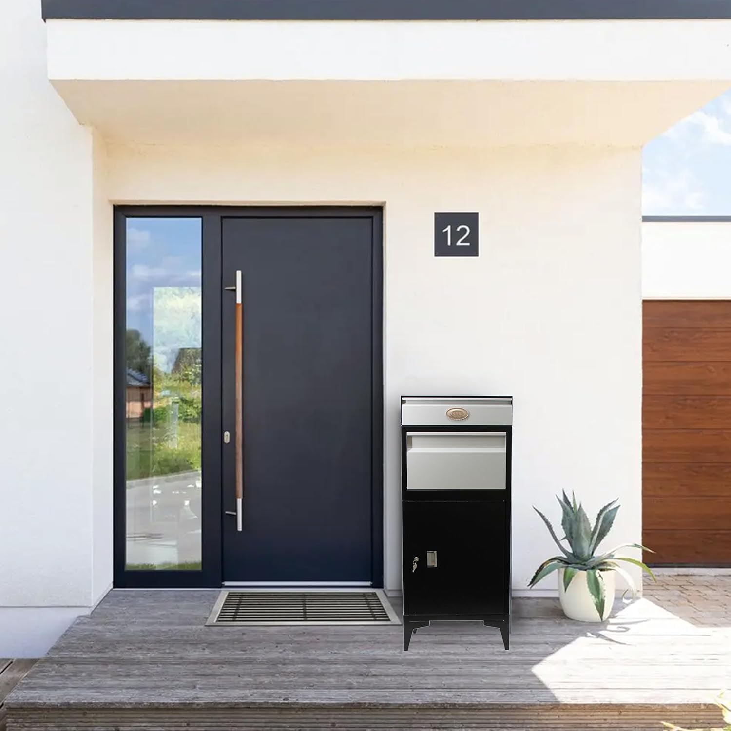 Pochar Large Package Delivery Boxes for Outside, Extra Large Mailbox for Parcel, Alloy Steel Post Mailbox, Lockable Anti-Theft Parcel Drop Box for Porch Curbside Office, 14.25" x 20.5" x 47.5"