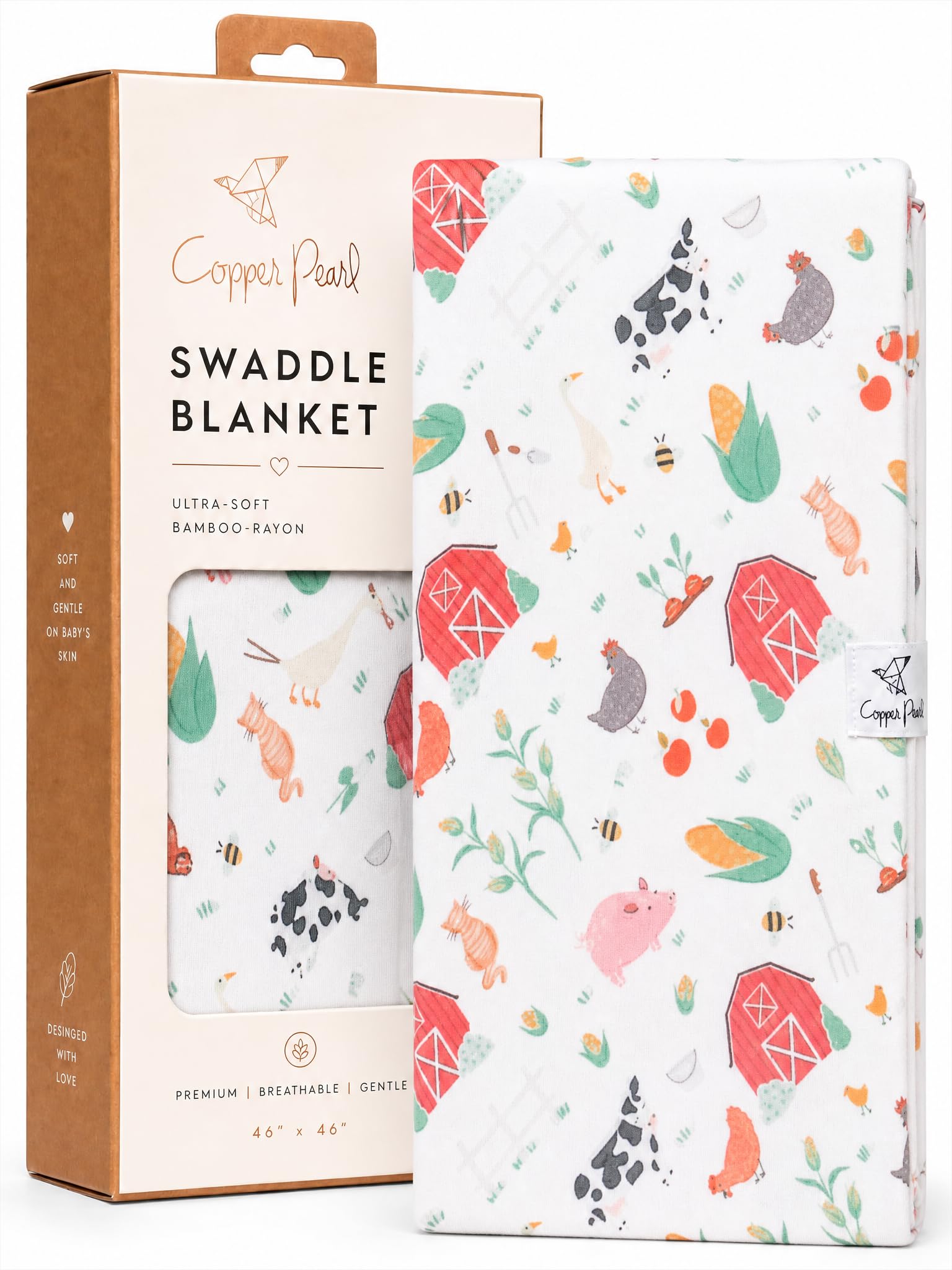 Copper Pearl Swaddle Blankets for Newborns | Soft Stretchy Receiving Blankets for Boys and Girls | Large 46 x 46 Inch Baby Blankets | Lightweight and Breathable Swaddles | Farmstead