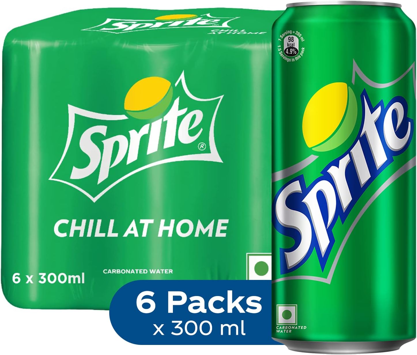 Sprite Lemon-Lime Flavoured Cold Drink | Refreshing Taste | Clear Soft Drink with No Added Colours | Recyclable Can, 300 ml (Pack of 6)