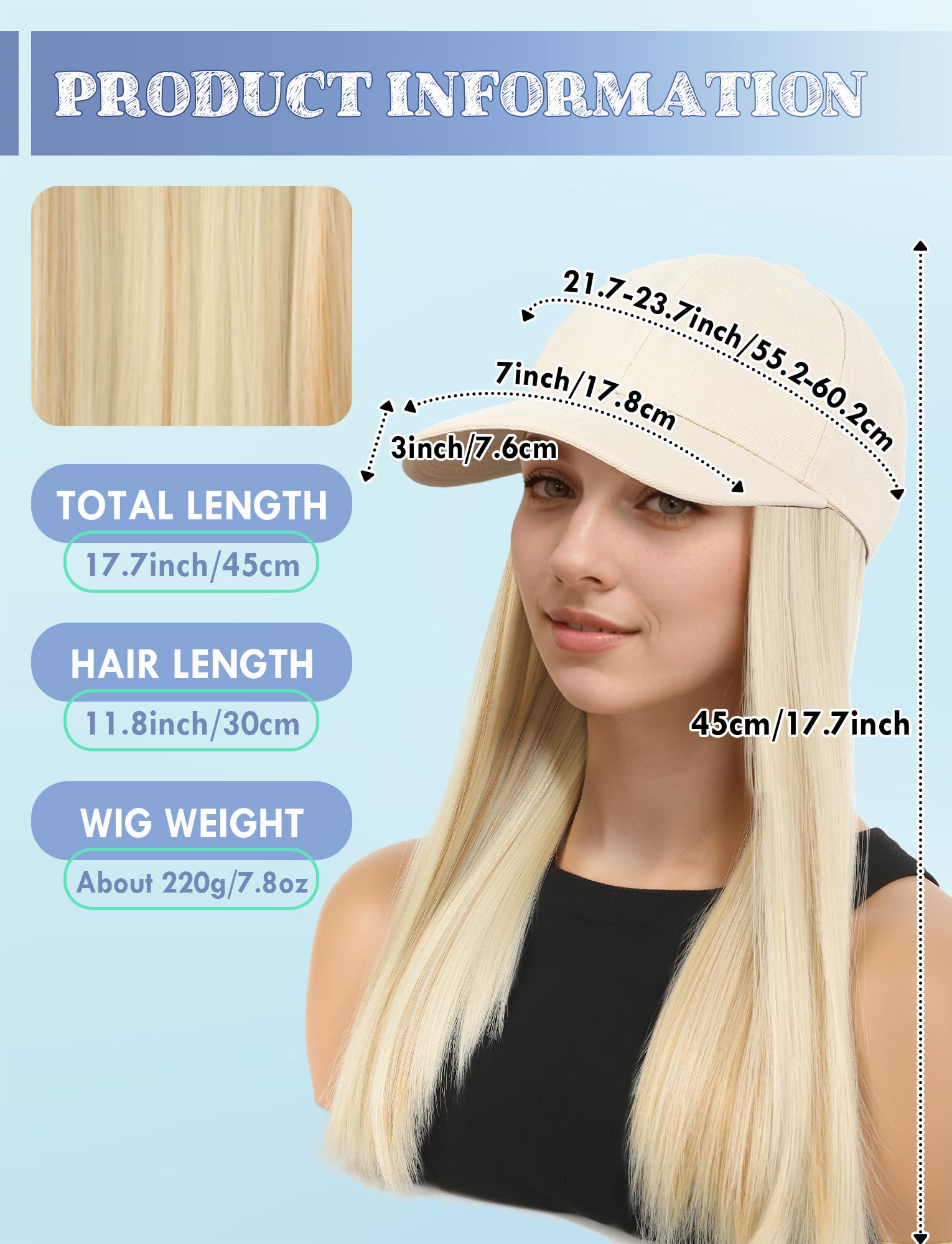 Shoulder Length Wig Peaked Cap for Women Straight Style Synthetic Heat Resistant Party Travelling Wig Teen Girls Light Blonde Highlight - Image 2