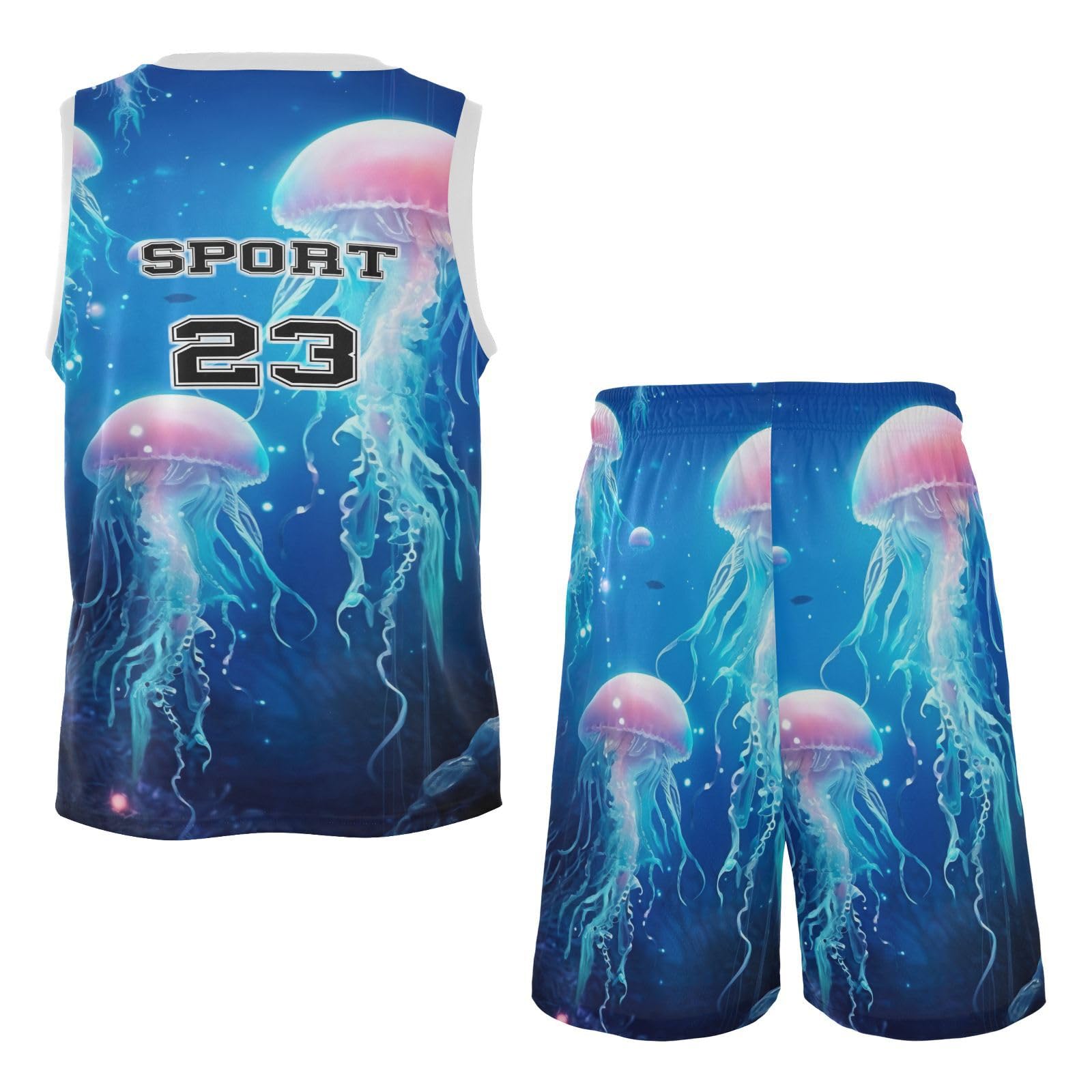 FLildon Sea Jellyfish Boys Basketball Jersey Set Tank Top Shorts Tracksuit Sport Training Suit for Kids, S