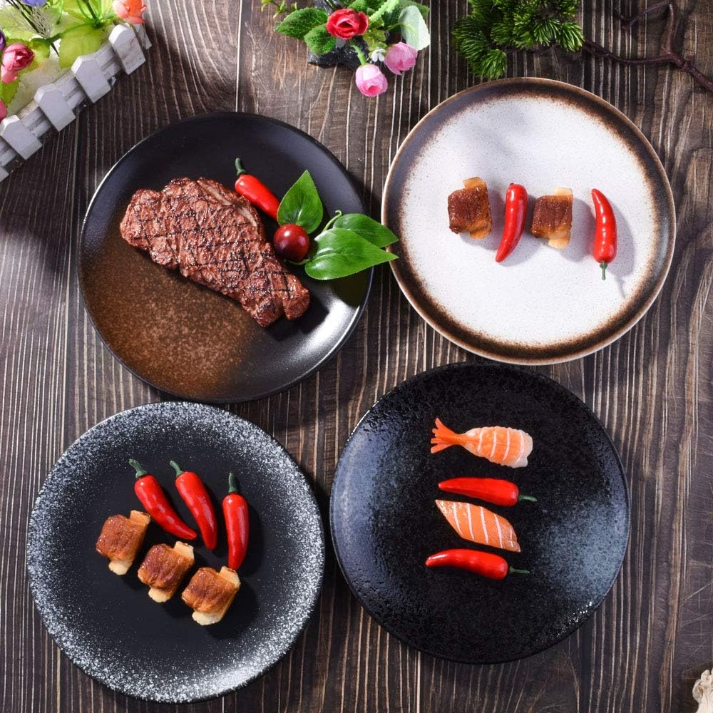 8 Inch Japanese Dinner Plates Set of 4 Ceramic Plates for Cake Salad Noodles Fried Vegetables