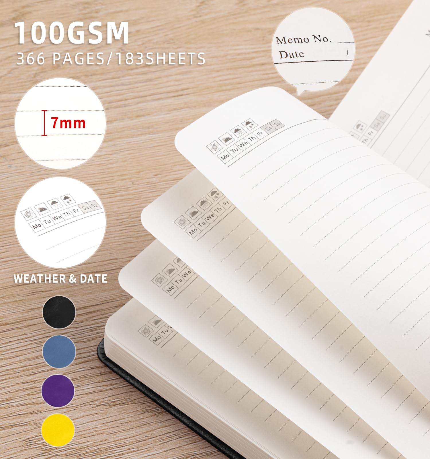 Diario Forrado: 365 Páginas A4, Cuaderno Grande De Piel De Tapa Dura Para Mujeres Y Hombres, Escritura Diaria Para El Trabajo, Toma De Notas, Papel Grueso De 100 G/m² (8.5 X 11