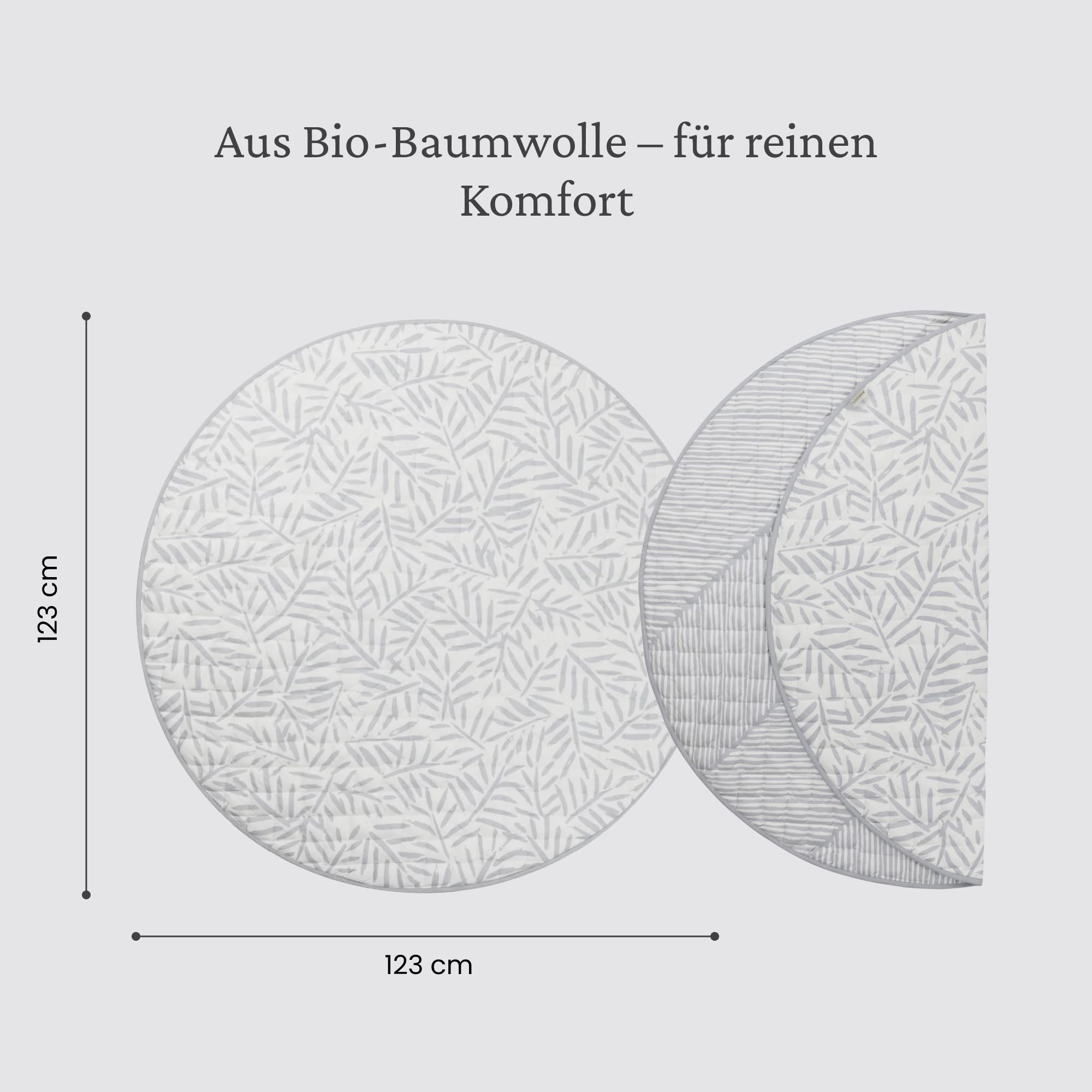 Toddlekind Krabbeldecke für Babys, Blattmuster, handgenäht, Baby-Spielmatte aus Bio-Baumwolle, 125 cm, Stone/Grau