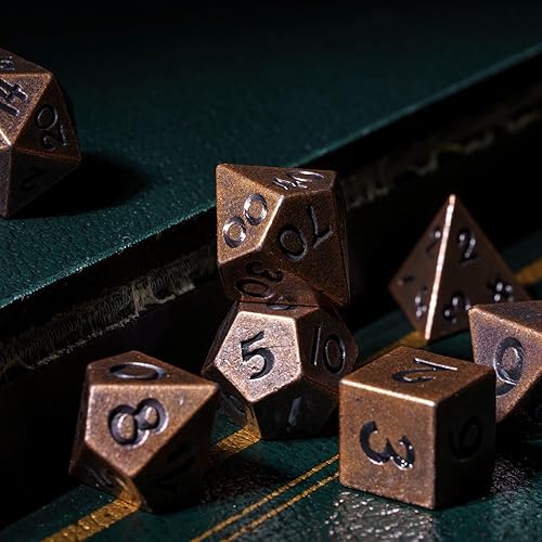 Miniatura 4 de UDIXI Juego de dados de metal D&D de 0.472 in, juego de dados poliédricos de 7 troqueles para juegos de rol de Calabozos y Dragones (cobre)