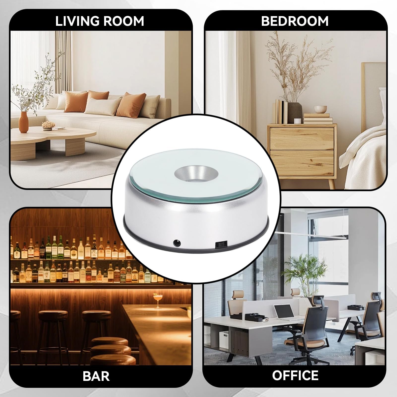 Espositore girevole, base per display girevole a LED Base luminosa colorata Base di visualizzazione in vetro Display a tazza Turner Statua girevole illuminata Piattaforma