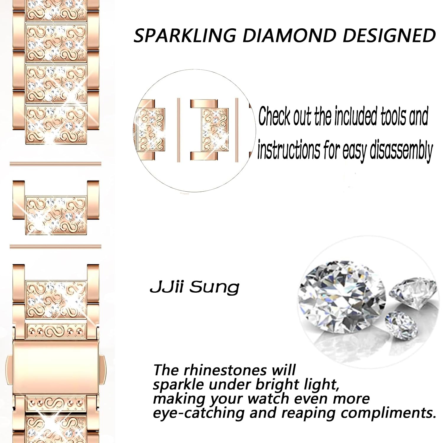 JJii Sung Bling Diamond Strap compatible with Apple Watch Straps 38mm 40mm 41mm 42mm 44mm 45mm 46mm 49mm - Image 2
