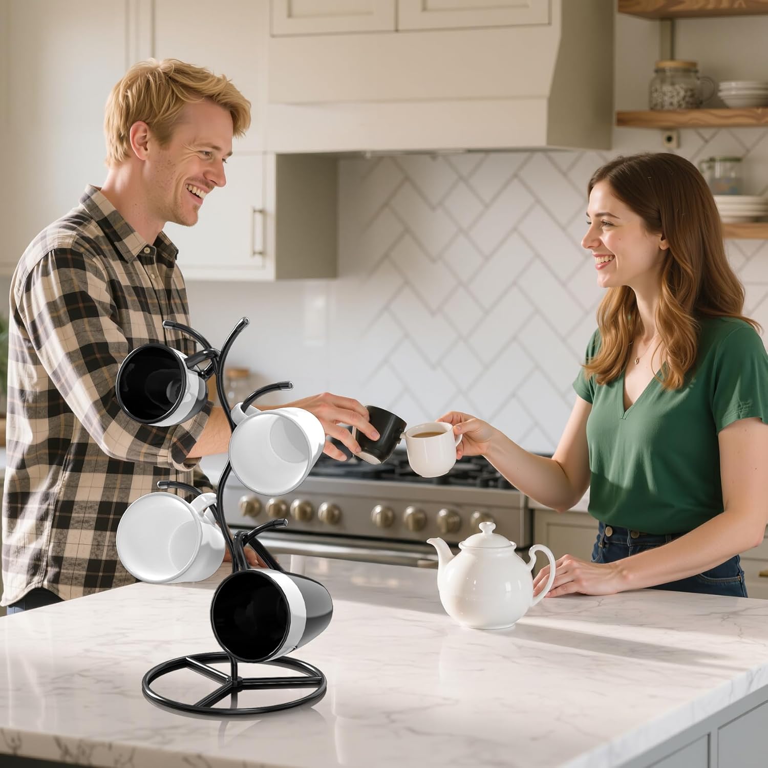 2 Pack Mug Holder, Metal Coffee Mug Holders Tree, Decorative Mug Rack, Mug Cup Tree for Kitchen Decor Organizer, Black