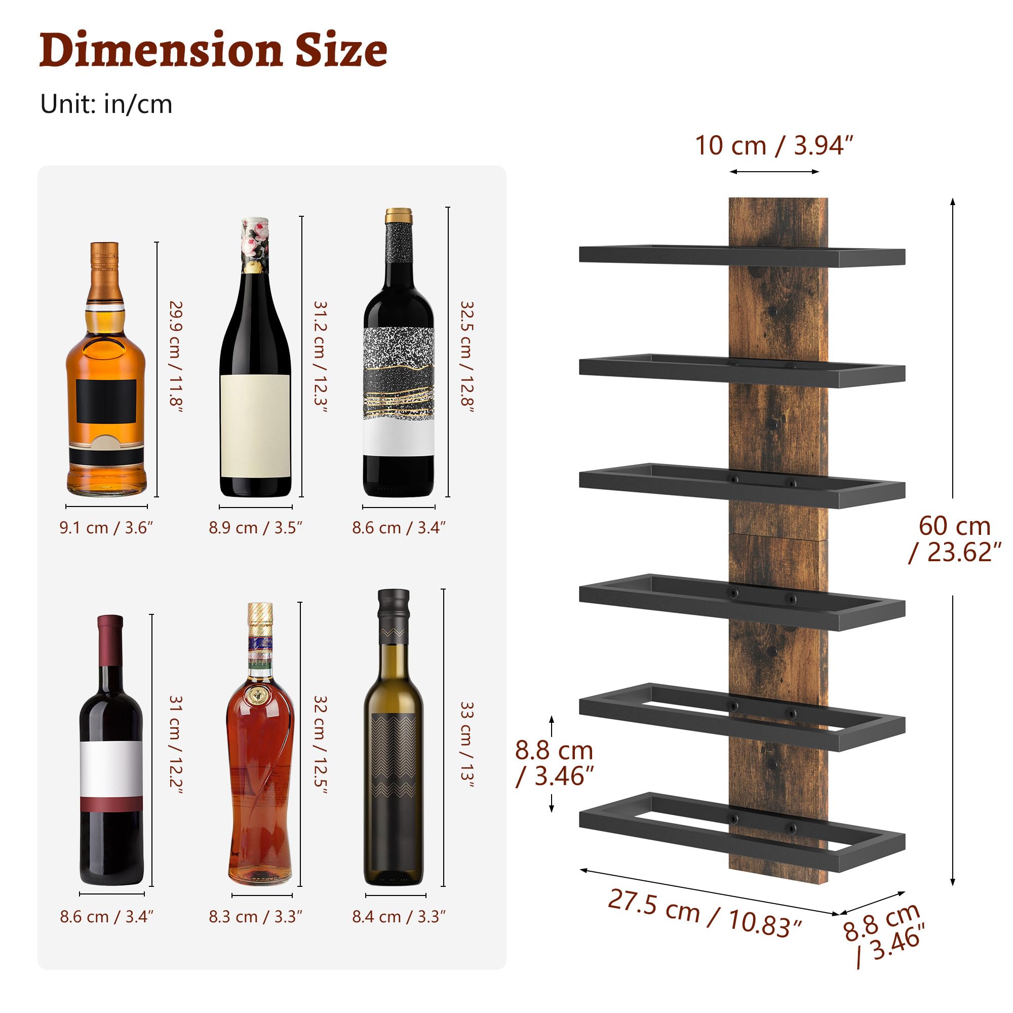 FAVOOSTY Botellero Pared 3 Set, Botellero Vertical, Estante para Botellas con 6 Niveles, 6 Botellas de Vino, Soporte para Botellas, Estante de Metal para Botellas de Vino, para Comedor, Bodega, Negro - 4