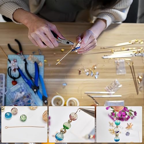 Miniatura 5 de MICROAMOY 100 alfileres de cabeza plana rellenos de oro de 18 quilates, no se deslustran para manualidades, pulseras, suministros de accesorios para