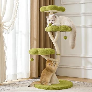 FKWin 48" Flower Cat Tree, Plush Multi-Level Cat Tower with Scratching Post