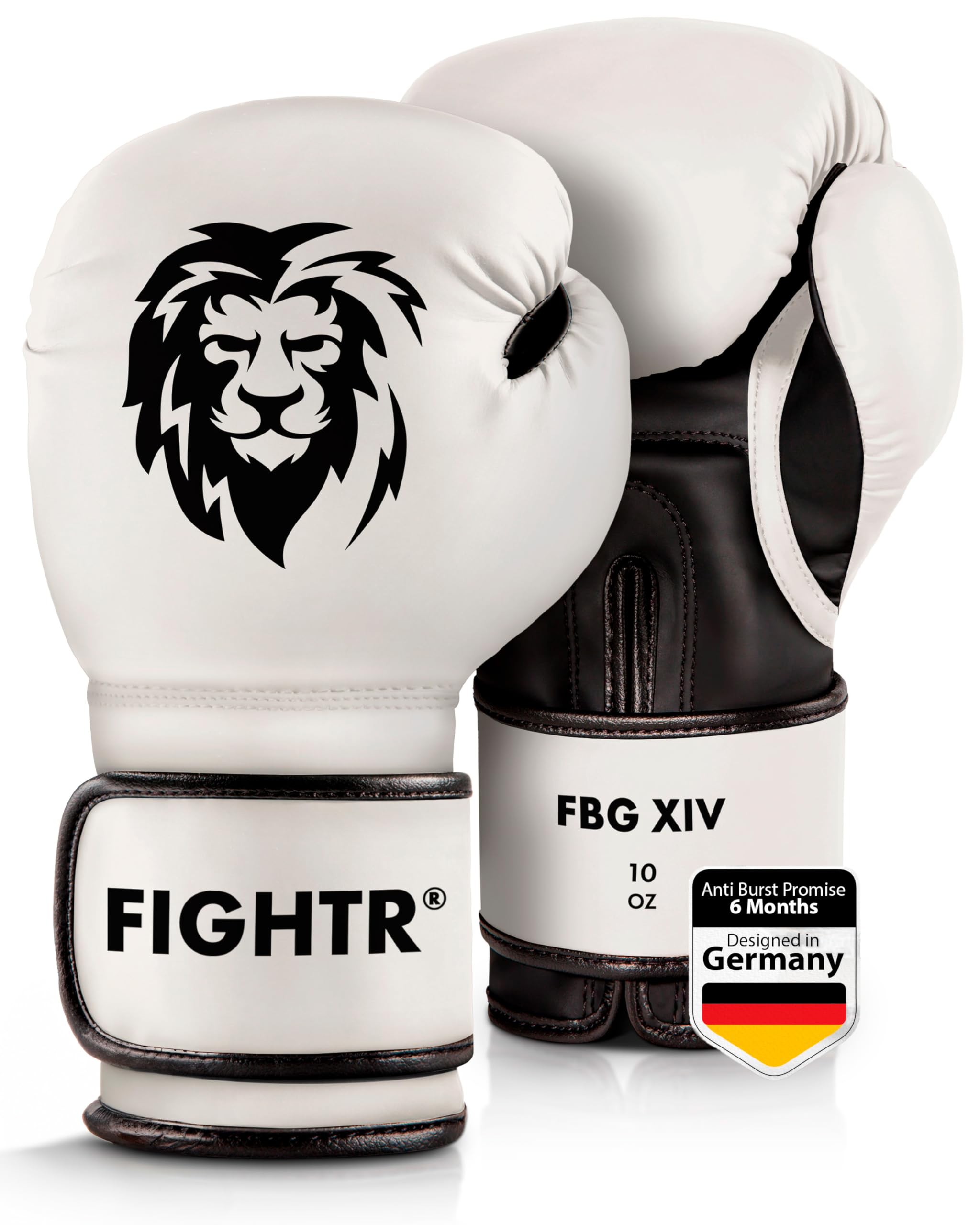 FIGHTR Boxing Gloves - Ideal Stability & Impact Strength | Punching Gloves for Boxing, MMA, Muay Thai, Kickboxing & Martial Arts | Includes Carry Bag (White / Black, 10 oz)