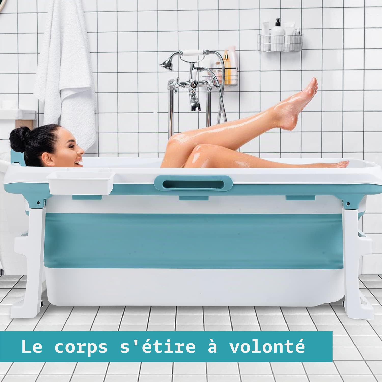 Baignoire pliable XXL pour adulte - 149 x 60 x 50 cm - Avec couvercle - Baignoire mobile pliable avec panier pour salle de bain, douche et balcon