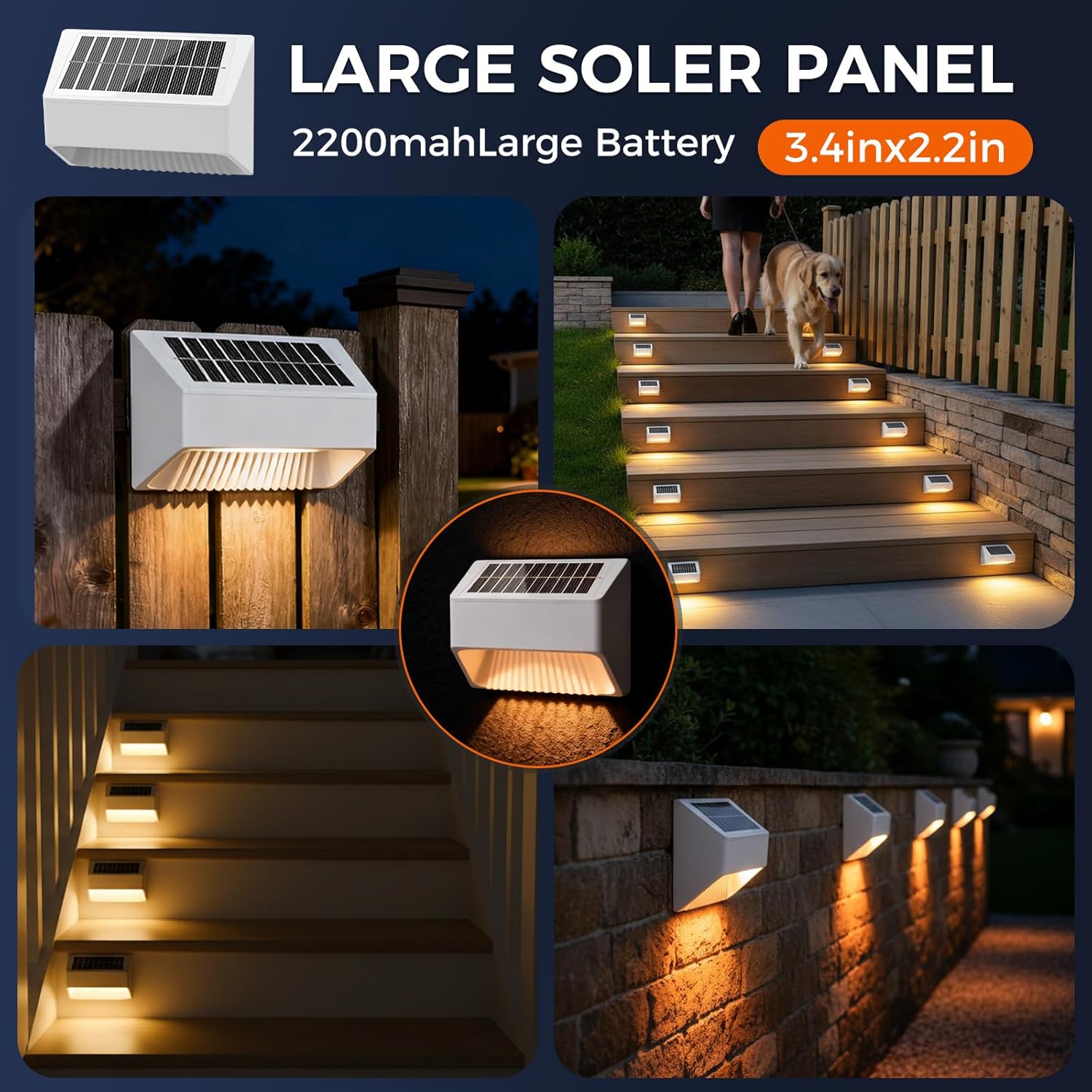 Outdoor Solar Lights, Warm White Decorative Solar Fence Lights, for Gardens, Swimming Pools, Decks, Fences, Patios, Front Doors, Stairs, Landscapes, Courtyards, and Driveway Paths, Pack of 8