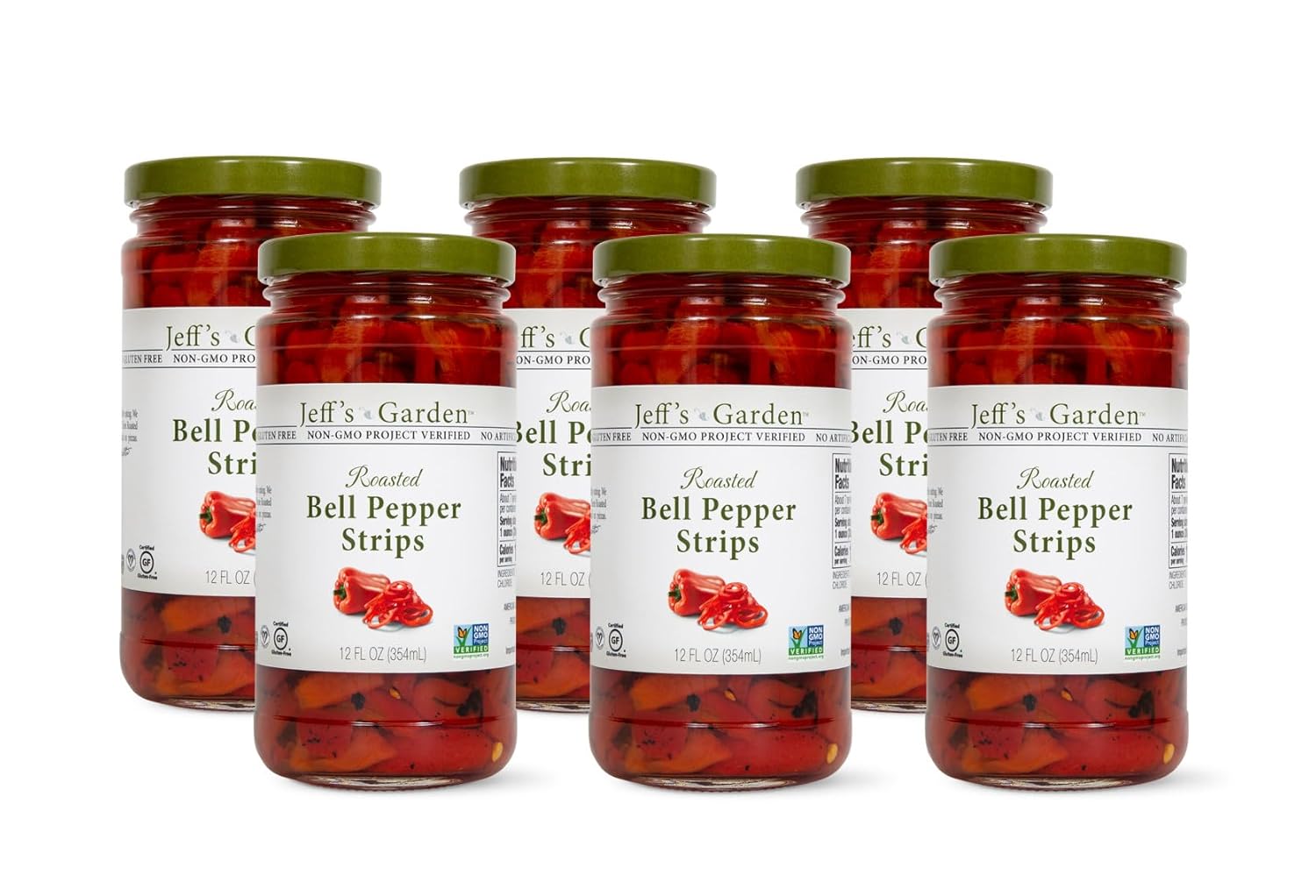 Jeff's Garden Roasted Bell Pepper Strips | Non-GMO, Gluten Free, Keto, Vegan, Kosher | 12 Fluid Ounce Jar (Pack of 6)