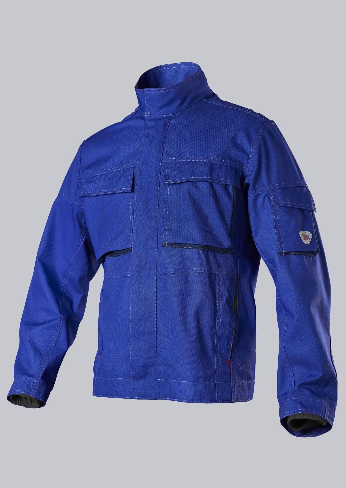 BP 1795-720-13-52/54n - Giacca da lavoro, colletto alto, cerniera frontale nascosta, 305,00 g/m², cotone rinforzato, blu reale/blu notte, 52/54n
