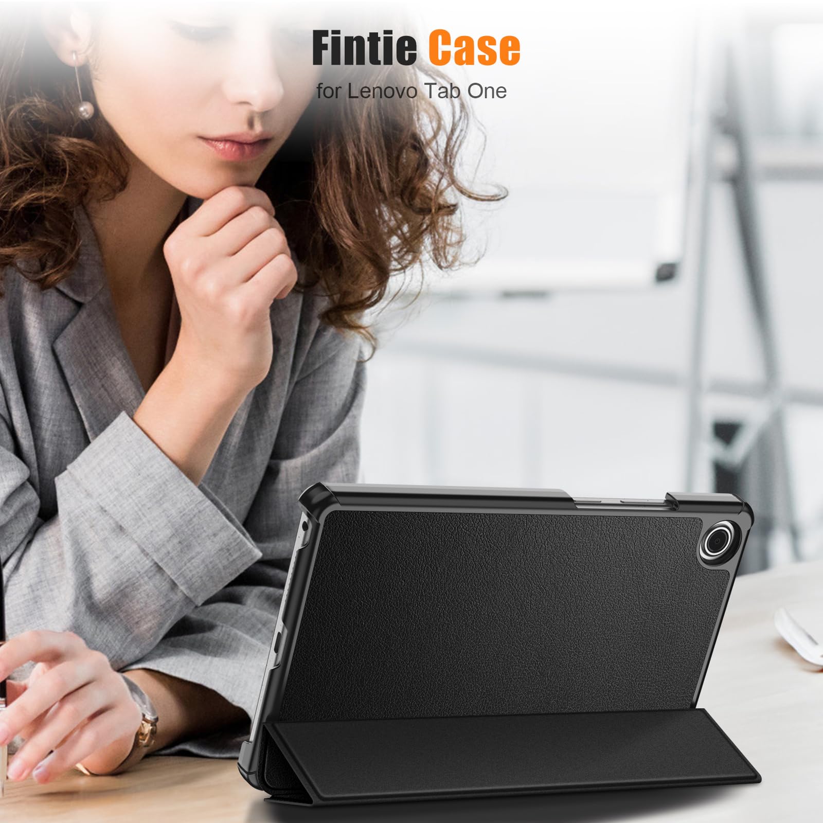 Fintie Etui do Lenovo Tab One 8,7 cala 2025 – ultra cienkie, super lekkie, ze sztucznej skóry, etui ochronne z funkcją automatycznego wygaszenia/wybudzenia, czarne
