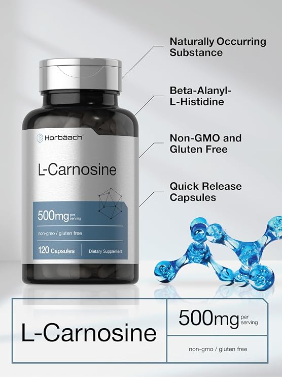 Horbaach L-Carnosine 500mg | 120 Capsule Supplement | Powder Pills | Non-GMO & Gluten Free