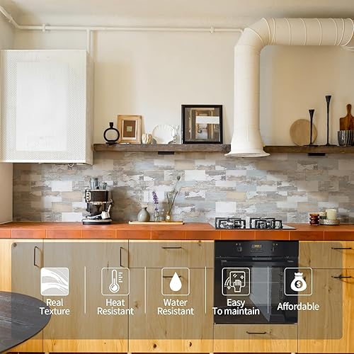 Miniatura 8 de Yipscazo Azulejo de pared compuesto de PVC 3D de 3 x 6 pulgadas, para despegar y pegar, para cocina, baño, lavandería, chimenea (compuesto de metal,