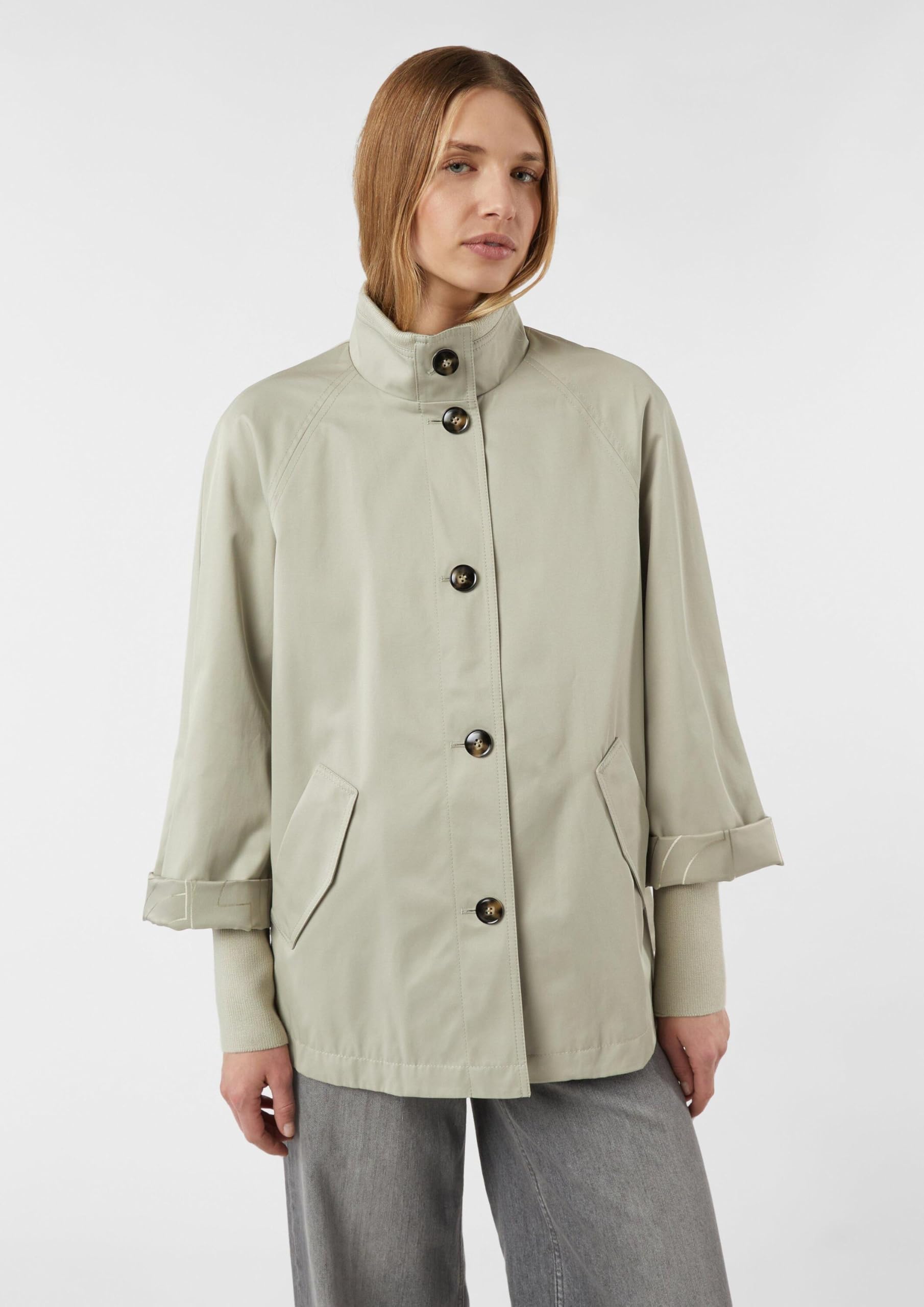 Comma Cape-Jacke im Relaxed Fit mit Stehkragen und Rippbündchen