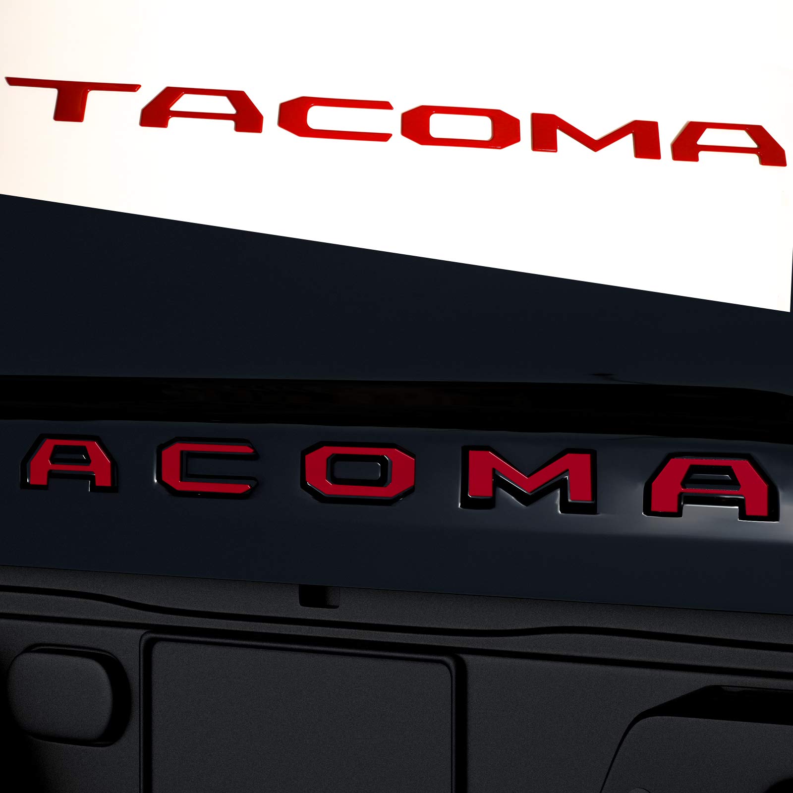 okrex Tailgate Insert Letters Black Compatible with Tacoma 2016 2017 2018 2019 2020 2021 2022 2023 2024 3D Raised Rear Emblem Decals with Seccotine (Bright Red)