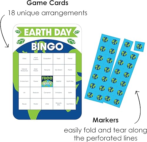Miniatura 2 de Big Dot of Happiness Happy Earth Day - Tarjetas de bingo y marcadores - Juego de bingo con forma de fiesta de Salva el Planeta - Juego de 18
