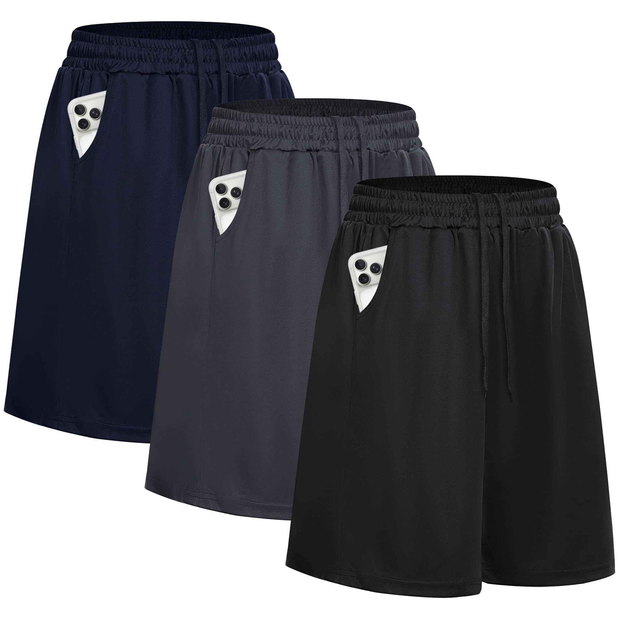 DDOBB Sporthose Herren Kurz 3er Pack Shorts Gym Mit Taschen Laufhose Herren Sommer Kordelzug Basketball Trainingshose