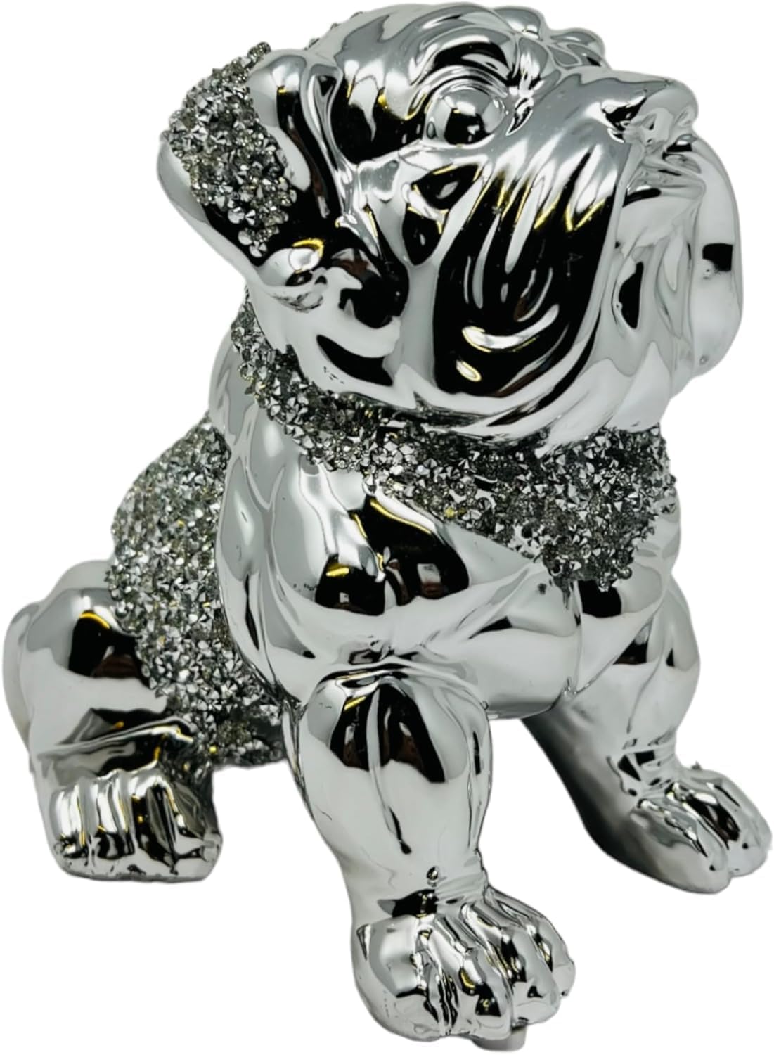 Jayogla Silver Crushed Diamond Crystal Ceramic Bulldog Ornament, 30Cm Height,