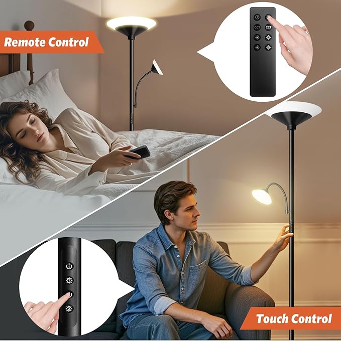 BBHome BBHome Vloerlamp voor woonkamer, led, staande lamp, dimbaar, 27 W, met leeslamp 6 W, moderne vloerlamp met afstandsbediening en touchscreen voor woonkamer, slaapkamer, kantoor photo 3