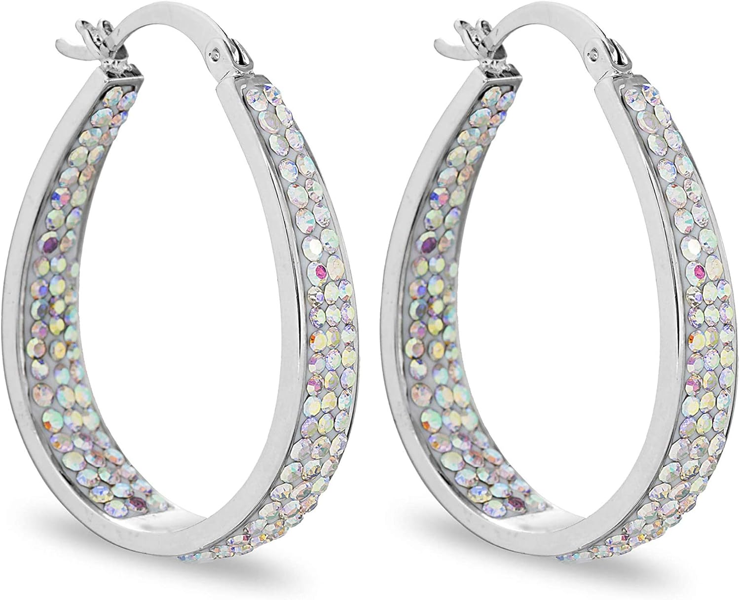 Savlano 14K White Gold Plated Inside Out Crystal Hoop Earrings For Women Comes With Savlano Gift Box