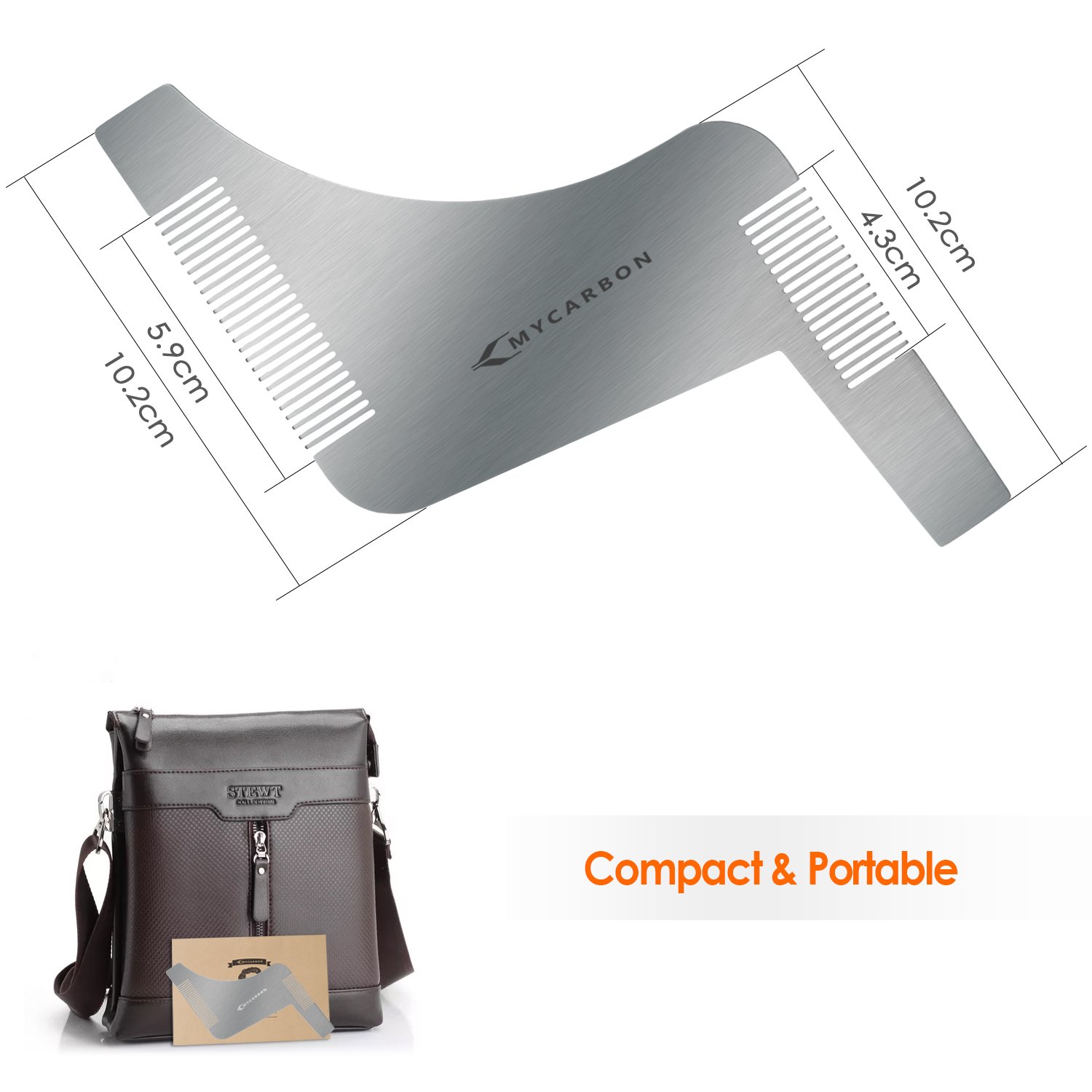 MYCARBON Pettine Barba Forma Uomo in Acciaio Inossidabile Disegno Z per Styling Taglio Barba Pettine da Barba Modellante Portatile