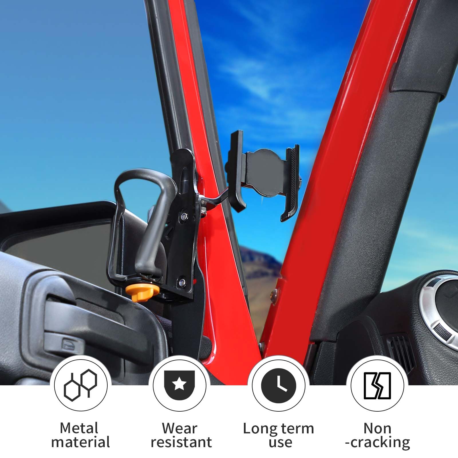 Linskip Door Cup Holder Expander Compatible with Jeep Wrangler JK JKU 2011-2017, 2 in 1 Multi-Function Cell Phone Mount for Jeep Wrangler JK Accessories(Black)