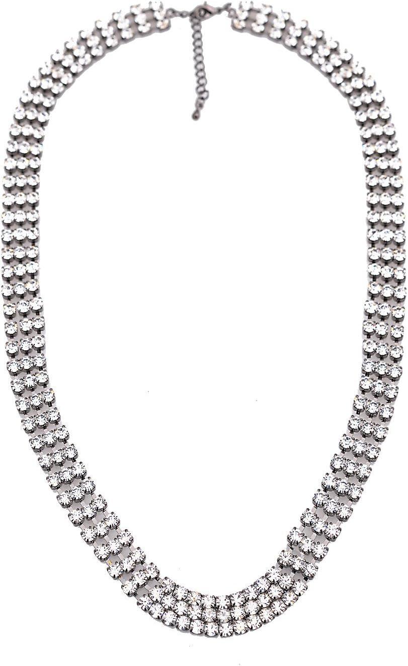 Spinningdaisy Vintage Rhinestone Triple Strand Link Necklace