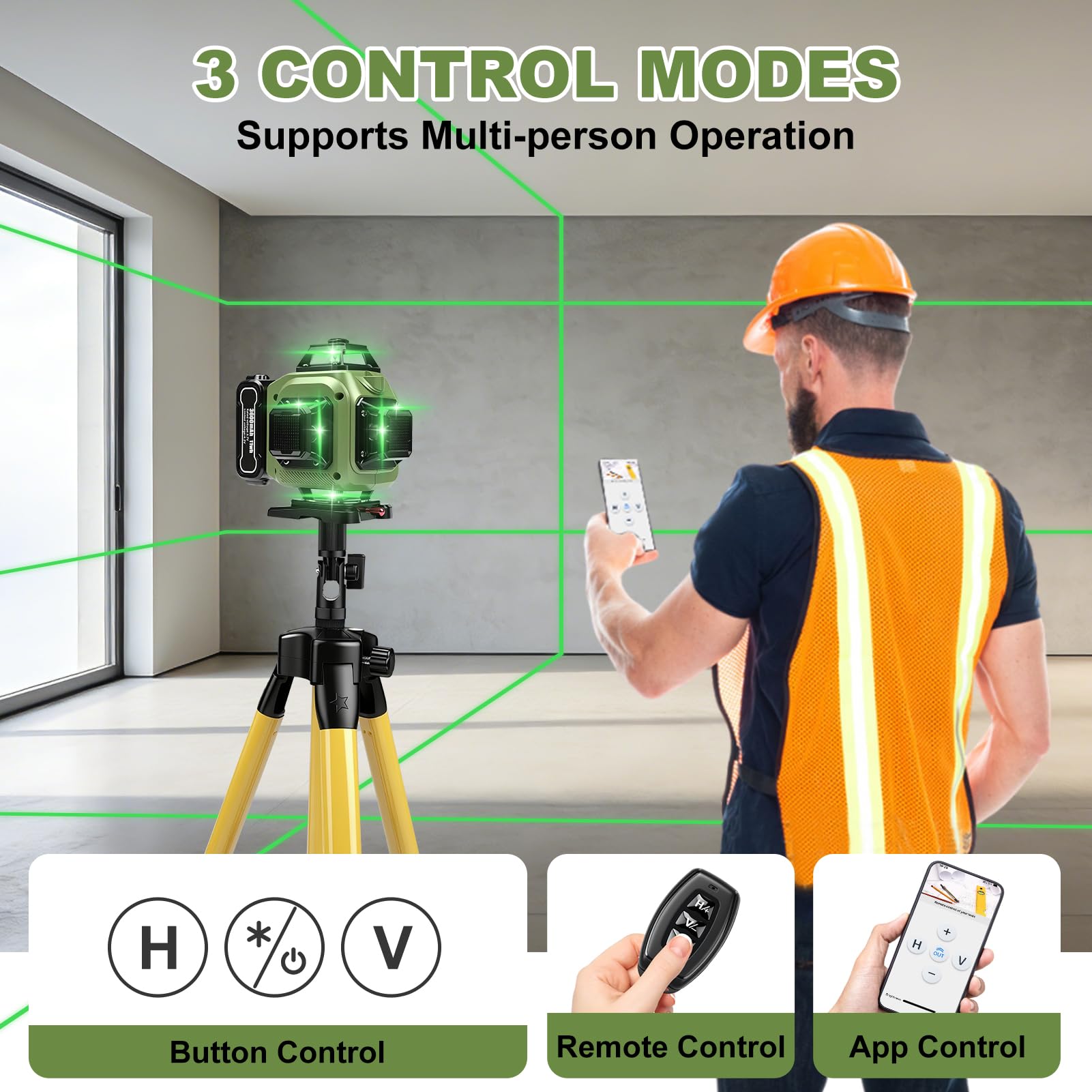 Livella Laser Autolivellante Con Treppiede, 4 x 360° 16 Linee Digitale Verde Livello Laser A Linee Incrociate Con 3 x 3600mah Batterie/Display LED/APP/Telecomando/IP54 Impermeabile Per Costruzione