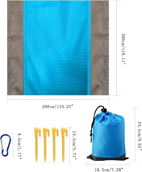 AUXHCYL Beach Blanket Beach Mat, 280x300cm Picnic Blanket Extra Large, Sandless Waterproof Beach Mats with 4 Stakes for 7-10 Adults,Sand Free Beach Accessories,Camping,Outdoor Essentials