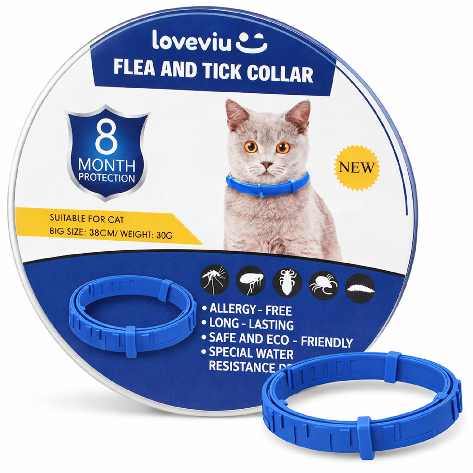 Collar Antiparasitario Gatos - 100% Natural – Protección 8 Meses contra Pulgas, Garrapatas, Mosquitos & Piojos – 38 cm, Impermeable y Ajustable, Uso al Aire Libre (Morado) — view 8