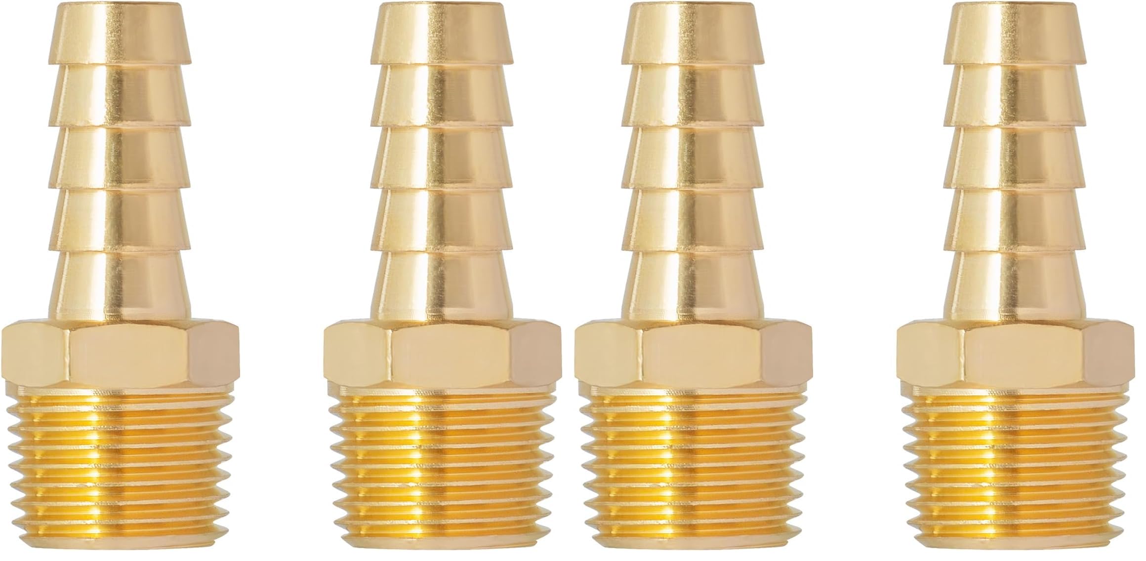 SUNGATOR 3/8'' NPT Brass Hose Barb Fittings, 3/8'' NPT Male Thread to 3/8 Inch Barbed Air Hose Fittings, 3/8 Inch Brass Air Line Repair Connectors for Compressor, Fuel, Oil (4-Pack)