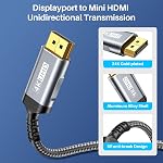 LDLrui DisplayPort à Mini HDMI câble 6.6FT,UHD 4K@60Hz(Nylon) - Résistant à la courbure) DP à Mini HDMI Cord unidirectionnel pour bureau, ordinateur portable, moniteur portable,AMD, NVIDIA, ARZOPA, Projecteur,Mini PC
