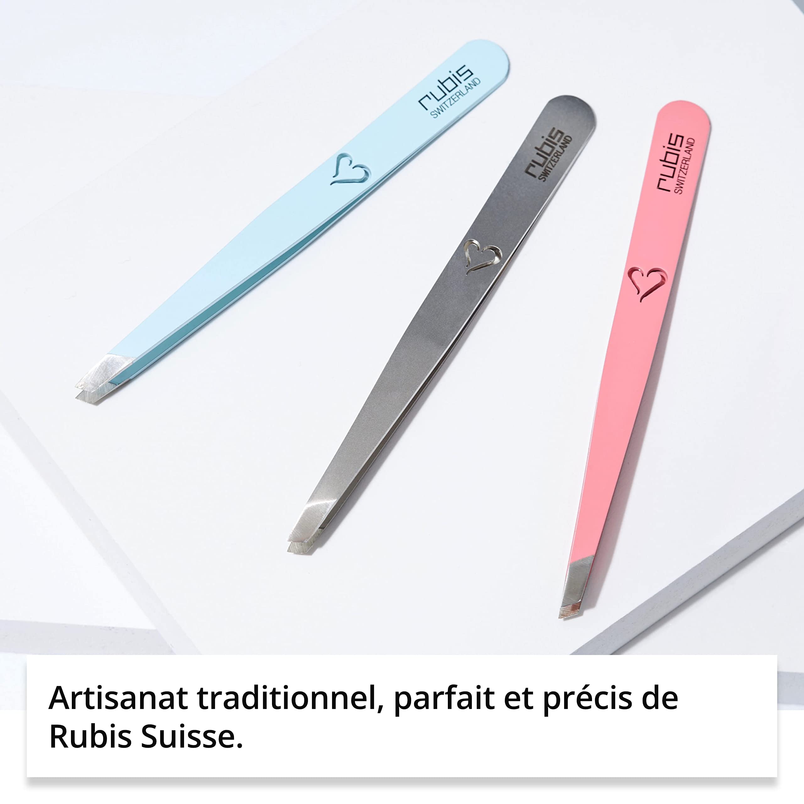 Pince à épiler Rubis en silhouette de cœur rose - inclinée, fine et pointue - professionnelle pour les sourcils