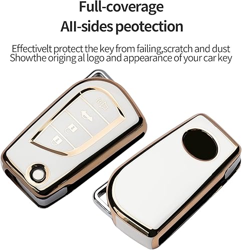 Miniatura 3 de Funda para llavero Toyota para Fortuner Tundra Camry RAV4 Highlander Corolla Smart Key Shell Case (Lvory White, 4 botones)