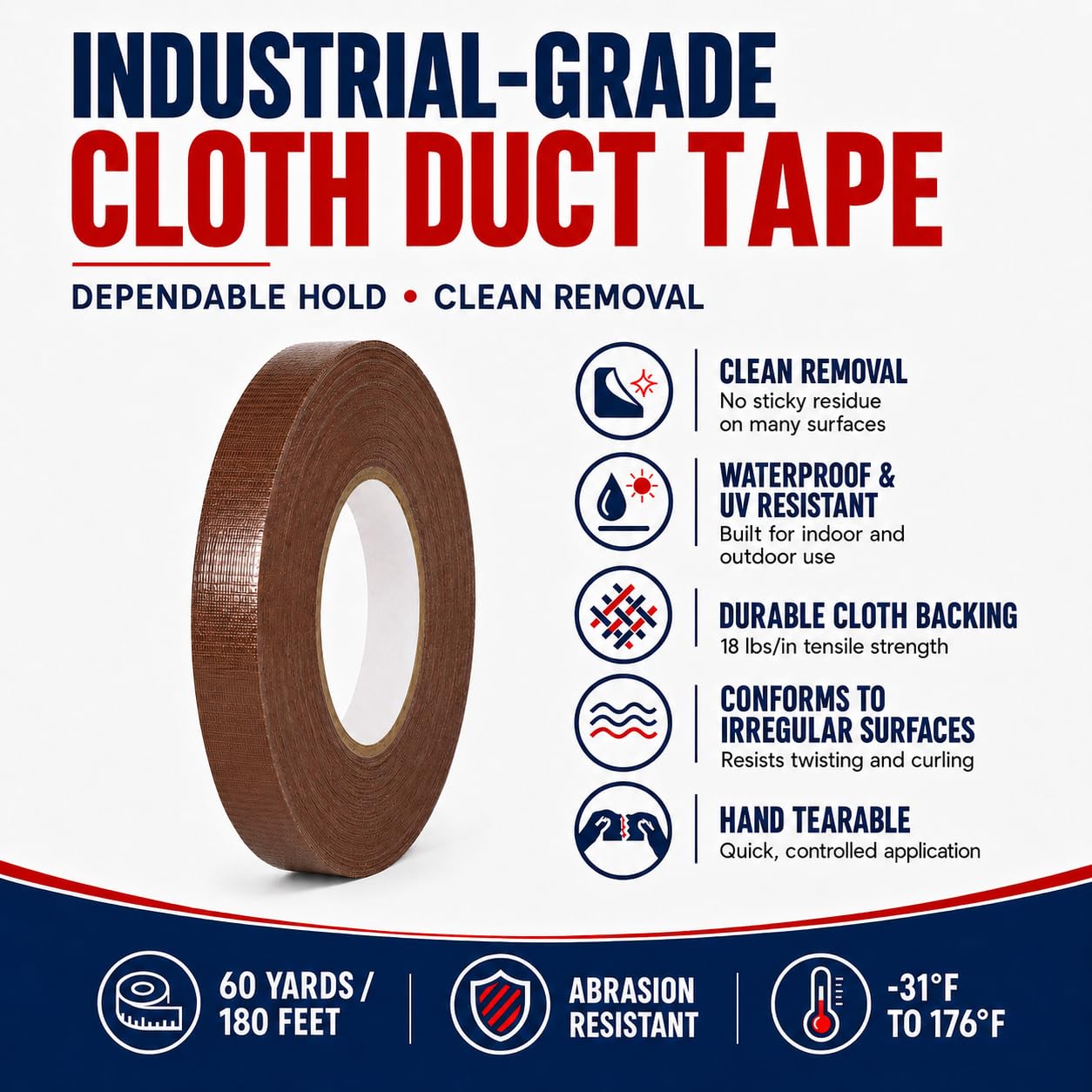 T.R.U. CDT-36 cinta de conducto de grado industrial. Impermeable y resistente a los rayos UV. Varios colores disponibles.