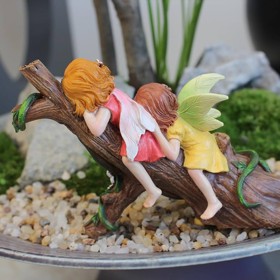 LONCESS Miniature Fairy Garden Accessories, Small Fairy Figurines For Fairy Garden, Flower Pot, Home Decoration, Birthday Cake Topper, Girl Fly Wing Figurines For Car Decor, 4 Pieces