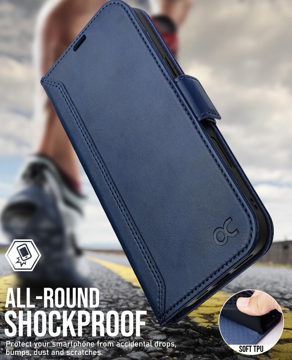 OCASE Custodia per iPhone 17 Pro Max, Custodie Portafoglio in Pelle PU con Tasche per Carte, RFID Blocking, Supporto e Protezione Antiurto Cover per iPhone 17 Pro Max (6,9 Pollici, 2025) - Retro Blu