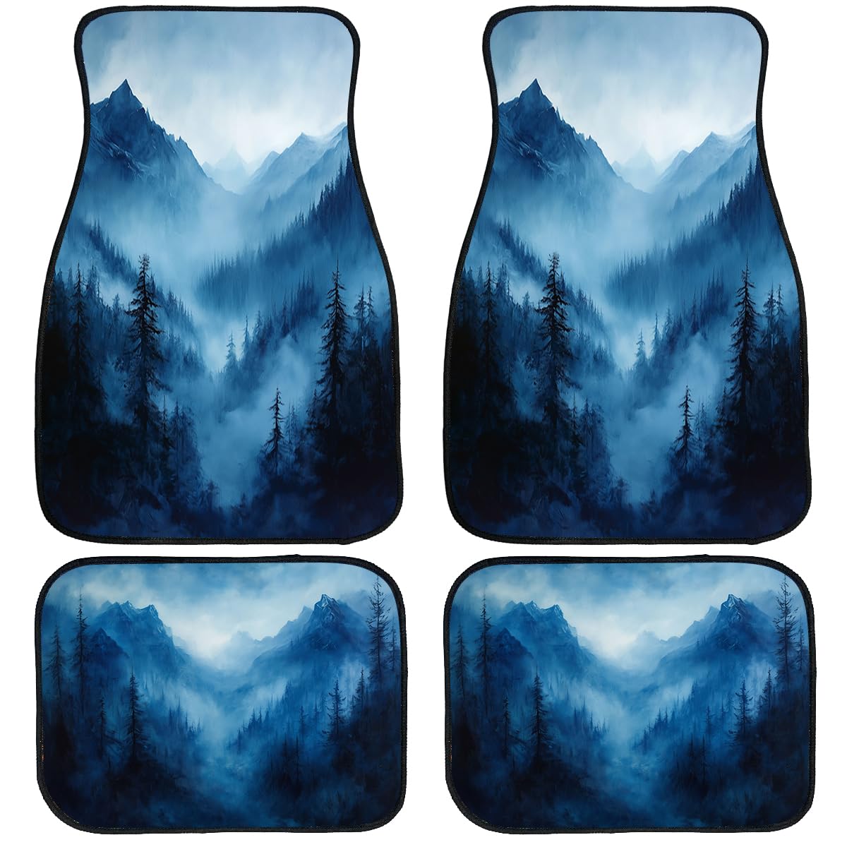 Photo 1 of Blue Gray Car Floor Mats Abstract Art Mountain Forest Carpet Front Rear Carpets Mat Decorative Car Floor Carpets Non-Slip Auto Car Accessories Universal Fit Car Accessories for Truck