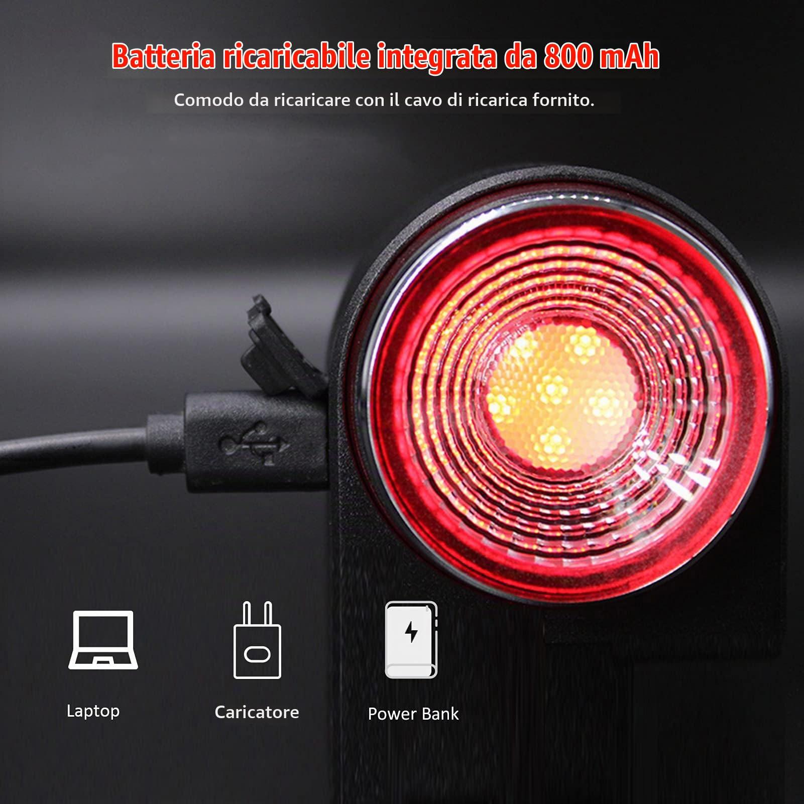Luce Posteriore per Allarme Bici senza Fili Antifurto con Telecomando 108db 3 Modalità Campanello+4 Modalità di Illuminazione Fanale Posteriore Della Bicicletta IPX5 Impermeabile per Ciclismo